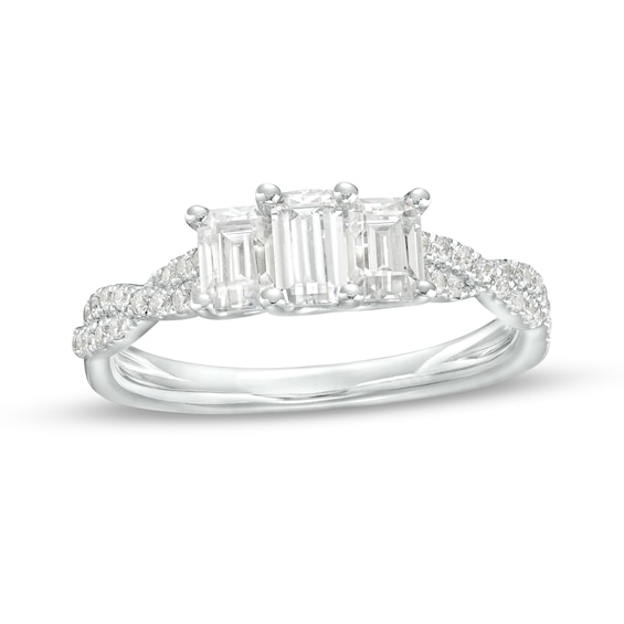 1 CT. T.w. Emerald-Cut Diamond Past Present FutureÂ® Twist Shank Engagement Ring in 14K White Gold