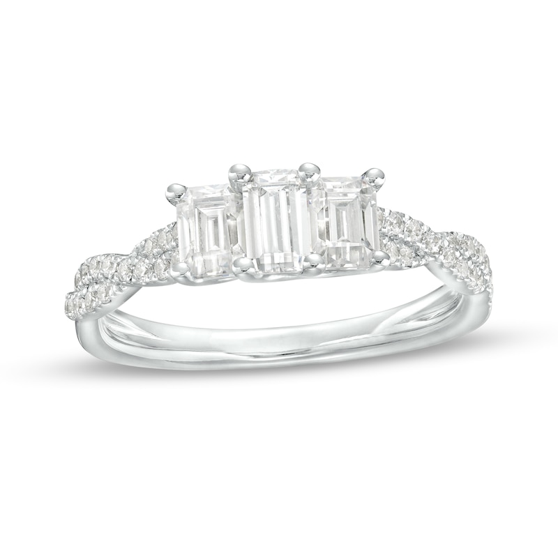Main Image 1 of 1 CT. T.W. Emerald-Cut Diamond Past Present Future® Twist Shank Engagement Ring in 14K White Gold