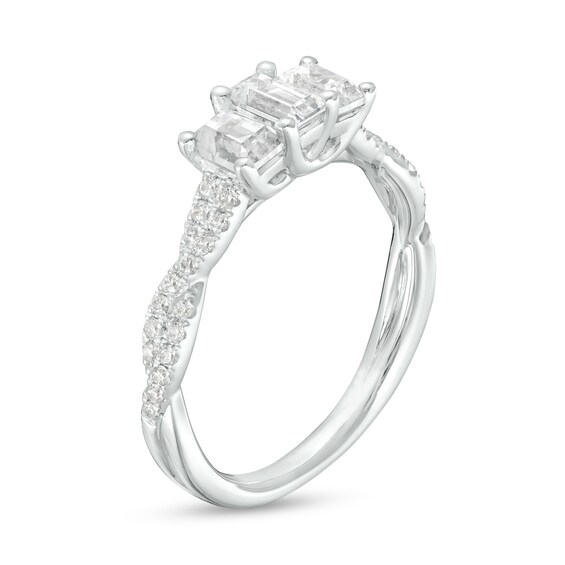 1 CT. T.w. Emerald-Cut Diamond Past Present FutureÂ® Twist Shank Engagement Ring in 14K White Gold
