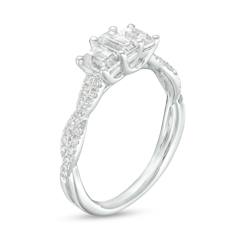 Main Image 3 of 1 CT. T.W. Emerald-Cut Diamond Past Present Future® Twist Shank Engagement Ring in 14K White Gold