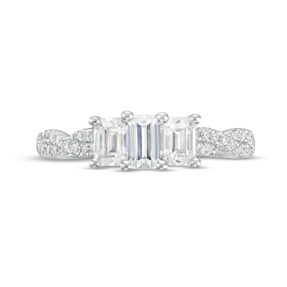 1 CT. T.w. Emerald-Cut Diamond Past Present FutureÂ® Twist Shank Engagement Ring in 14K White Gold