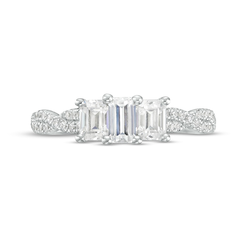 Main Image 4 of 1 CT. T.W. Emerald-Cut Diamond Past Present Future® Twist Shank Engagement Ring in 14K White Gold