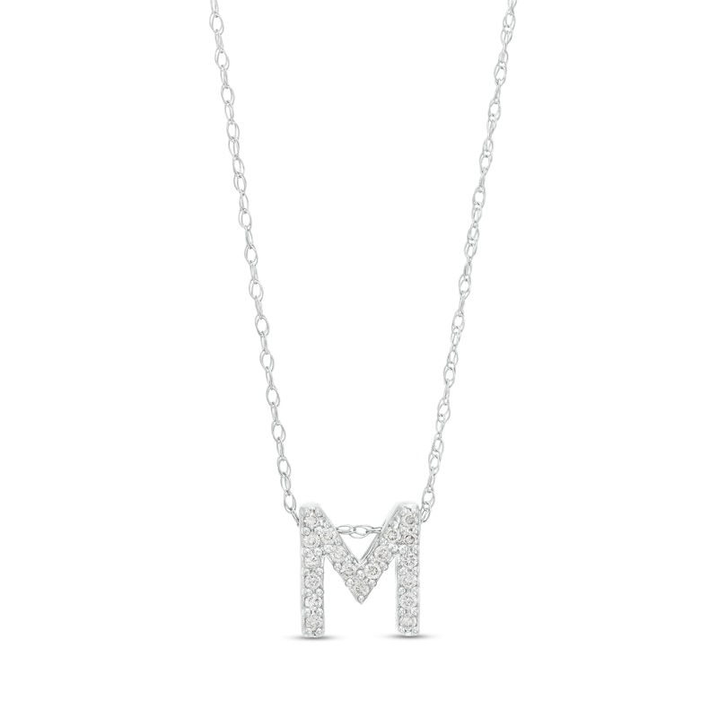 Main Image 1 of 1/15 CT. T.W. Diamond "M" Initial Pendant in 10K White Gold