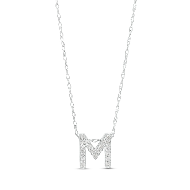 1/15 CT. T.W. Diamond "M" Initial Pendant in 10K White Gold