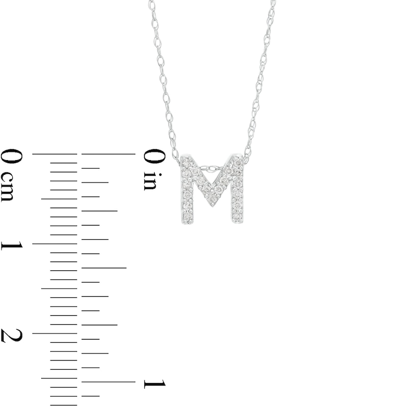 Main Image 3 of 1/15 CT. T.W. Diamond "M" Initial Pendant in 10K White Gold