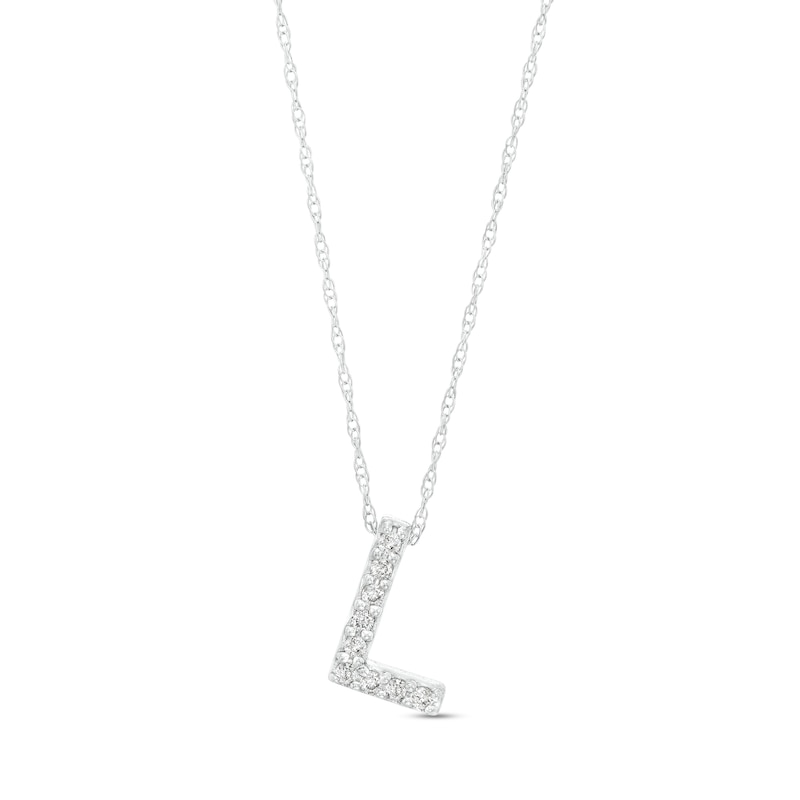 Main Image 1 of 1/15 CT. T.W. Diamond "L" Initial Pendant in 10K White Gold