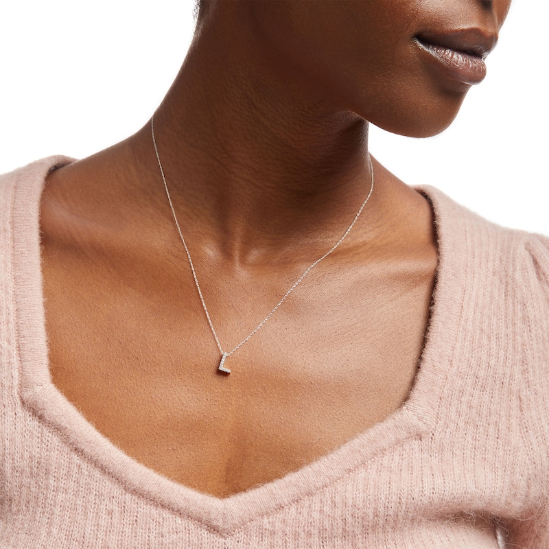Main Image 2 of 1/15 CT. T.W. Diamond "L" Initial Pendant in 10K White Gold