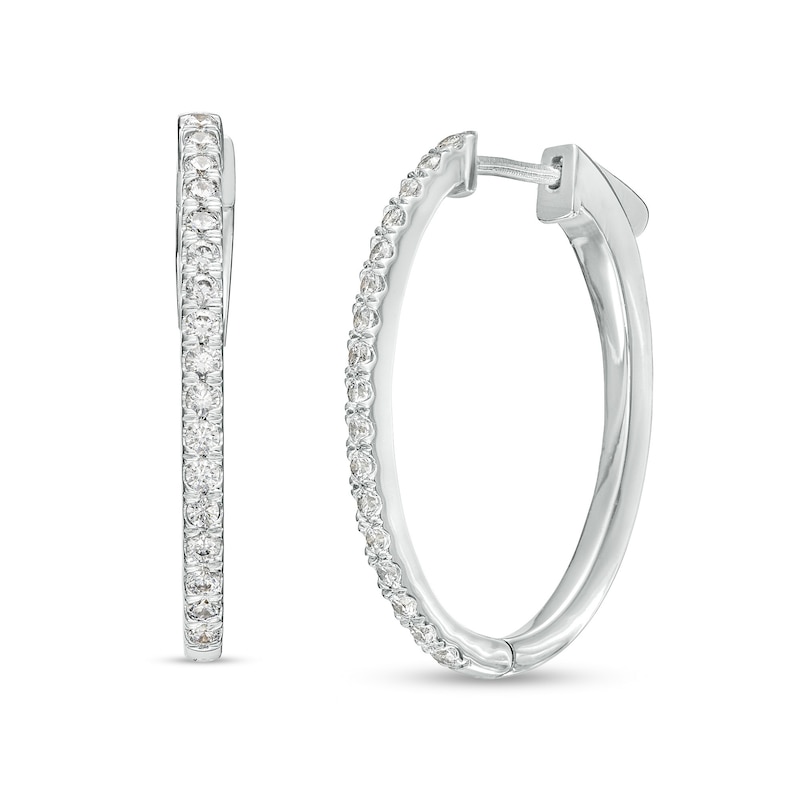 Main Image 1 of 1 CT. T.W. Diamond Oval Hoop Earrings in 14K White Gold