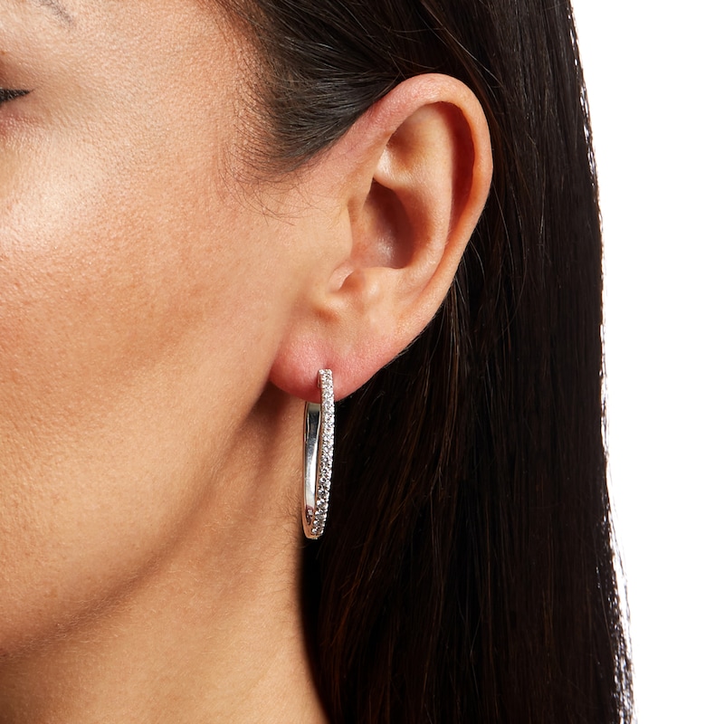 Main Image 2 of 1 CT. T.W. Diamond Oval Hoop Earrings in 14K White Gold