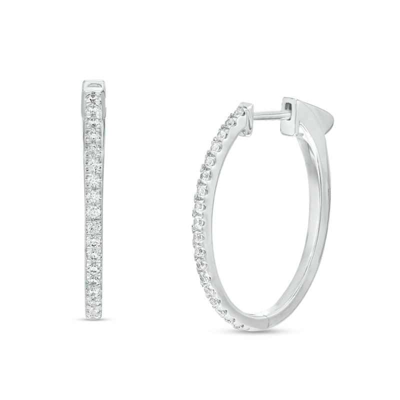 1/2 CT. T.W. Diamond Oval Hoop Earrings in 14K White Gold