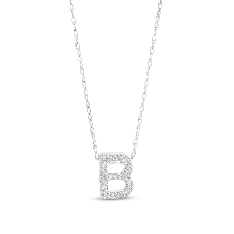 Main Image 1 of 1/15 CT. T.W. Diamond "B" Initial Pendant in 10K White Gold