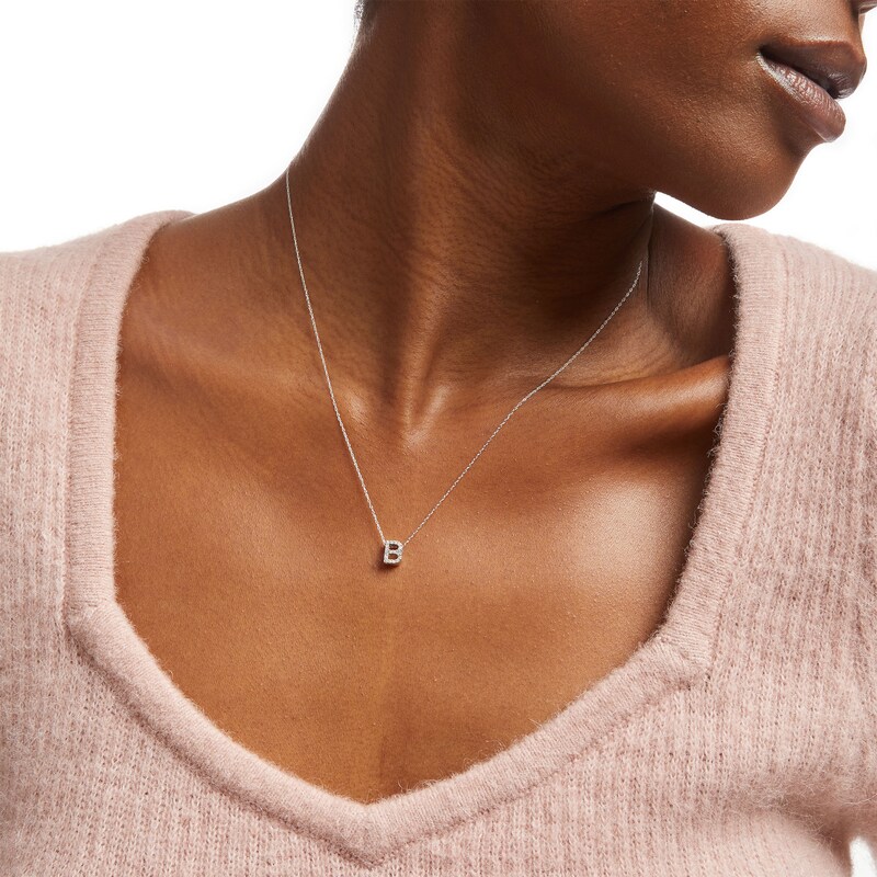 Main Image 2 of 1/15 CT. T.W. Diamond "B" Initial Pendant in 10K White Gold