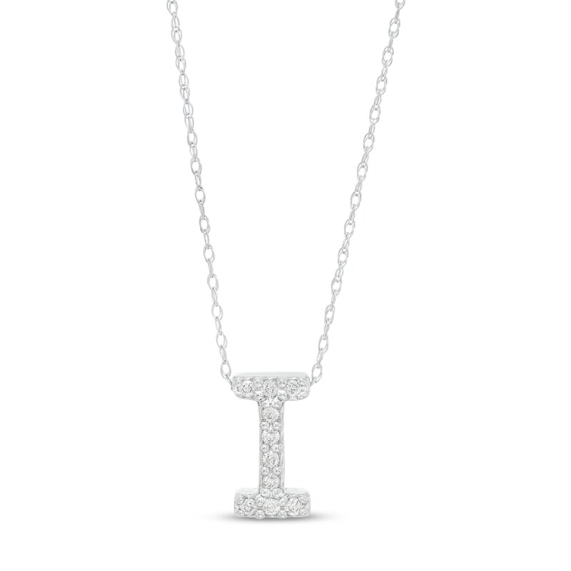 Main Image 1 of 1/15 CT. T.W. Diamond "I" Initial Pendant in 10K White Gold