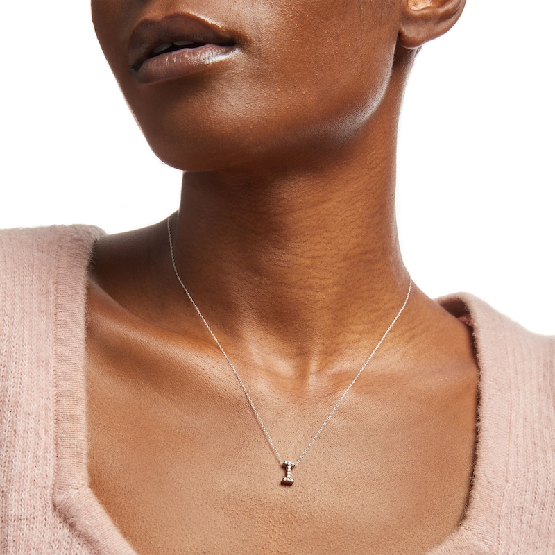 Main Image 2 of 1/15 CT. T.W. Diamond "I" Initial Pendant in 10K White Gold