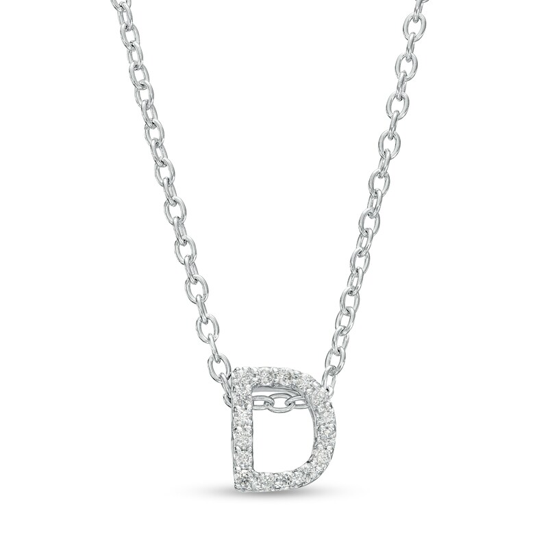 Main Image 1 of 1/15 CT. T.W. Diamond "D" Initial Pendant in 10K White Gold