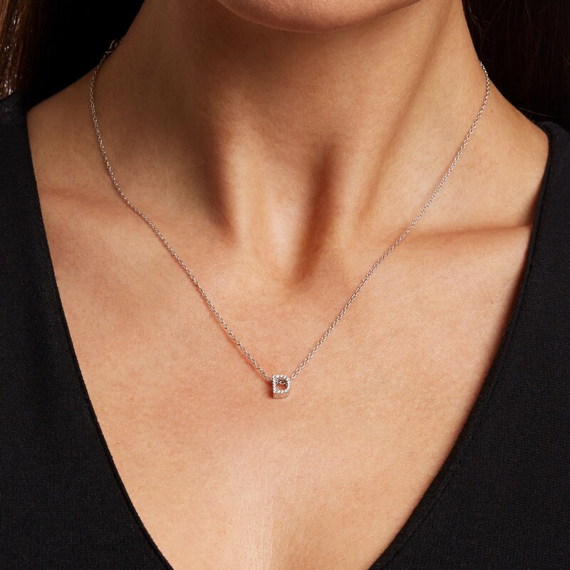 Main Image 2 of 1/15 CT. T.W. Diamond "D" Initial Pendant in 10K White Gold