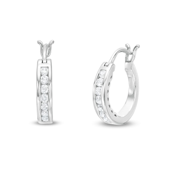 1/2 CT. T.w. Diamond Seven Stone Hoop Earrings in 14K White Gold
