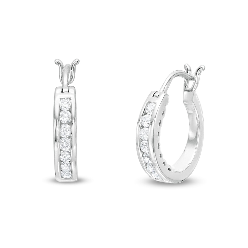 Main Image 1 of 1/2 CT. T.W. Diamond Seven Stone Hoop Earrings in 14K White Gold