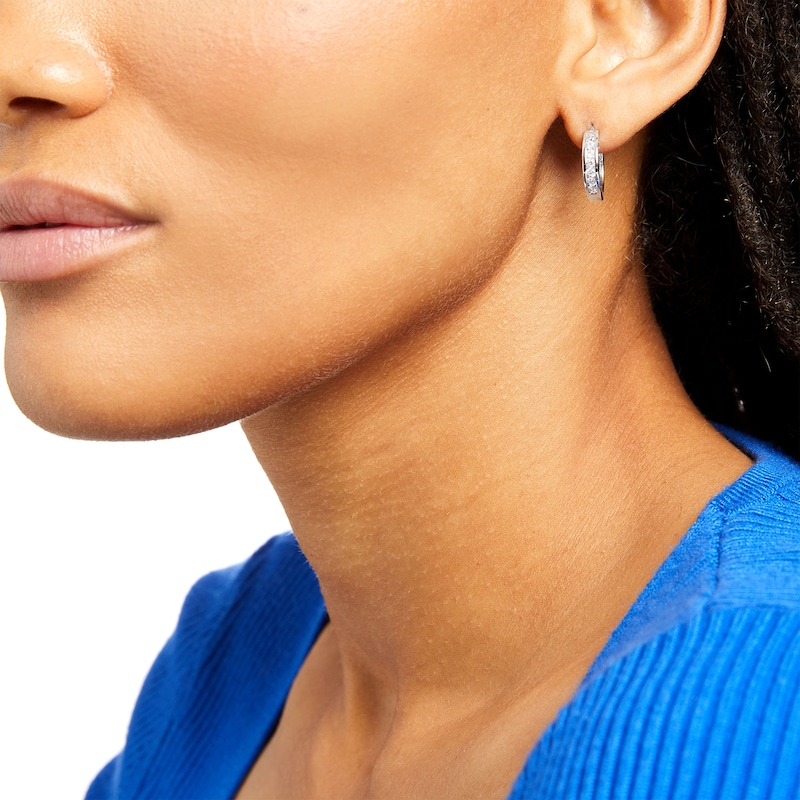 Main Image 2 of 1/2 CT. T.W. Diamond Seven Stone Hoop Earrings in 14K White Gold