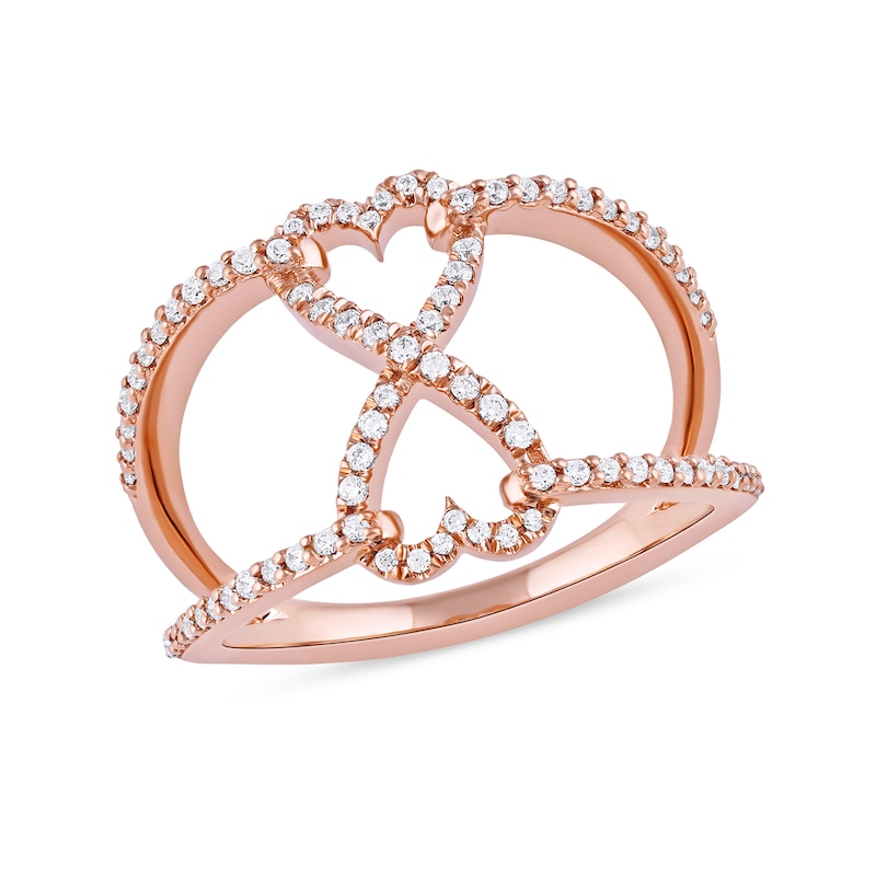 Main Image 1 of 1/3 CT. T.W. Diamond Heart Infinity Open Shank Ring in 10K Rose Gold