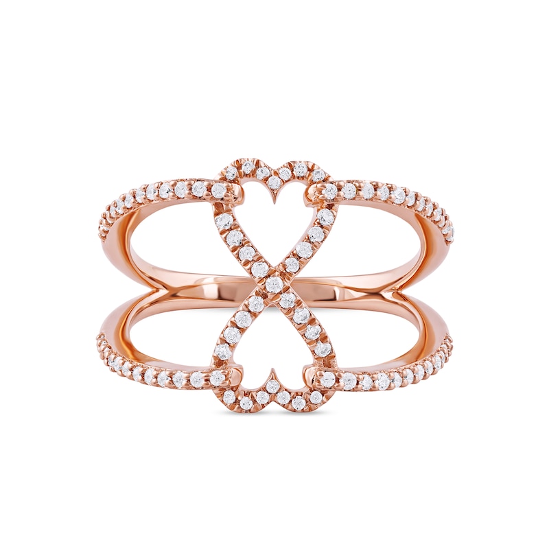 Main Image 3 of 1/3 CT. T.W. Diamond Heart Infinity Open Shank Ring in 10K Rose Gold