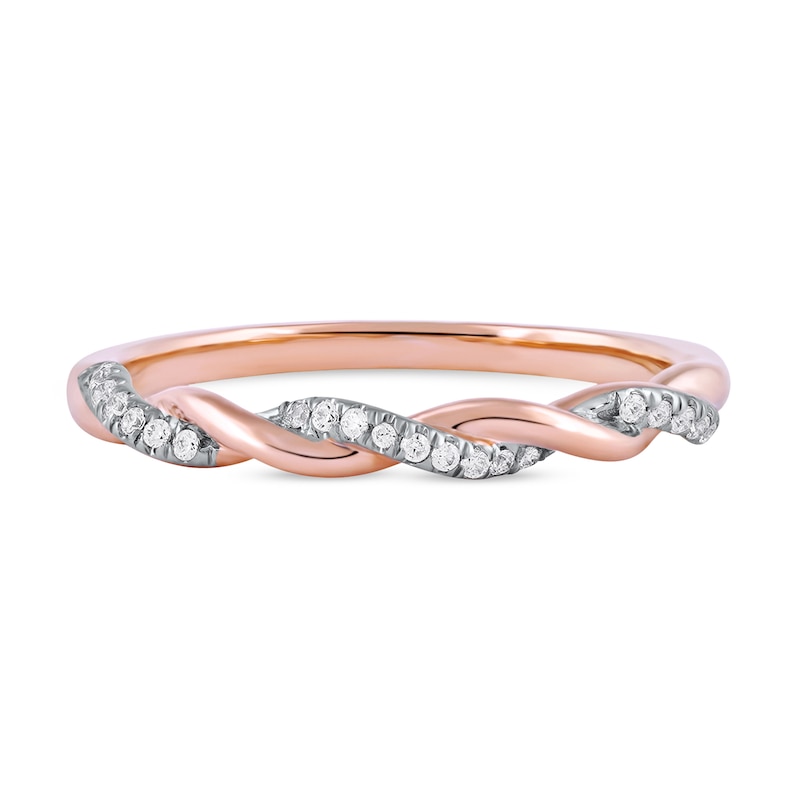 Main Image 3 of 1/10 CT. T.W. Diamond Twist Stackable Band in 10K Rose Gold