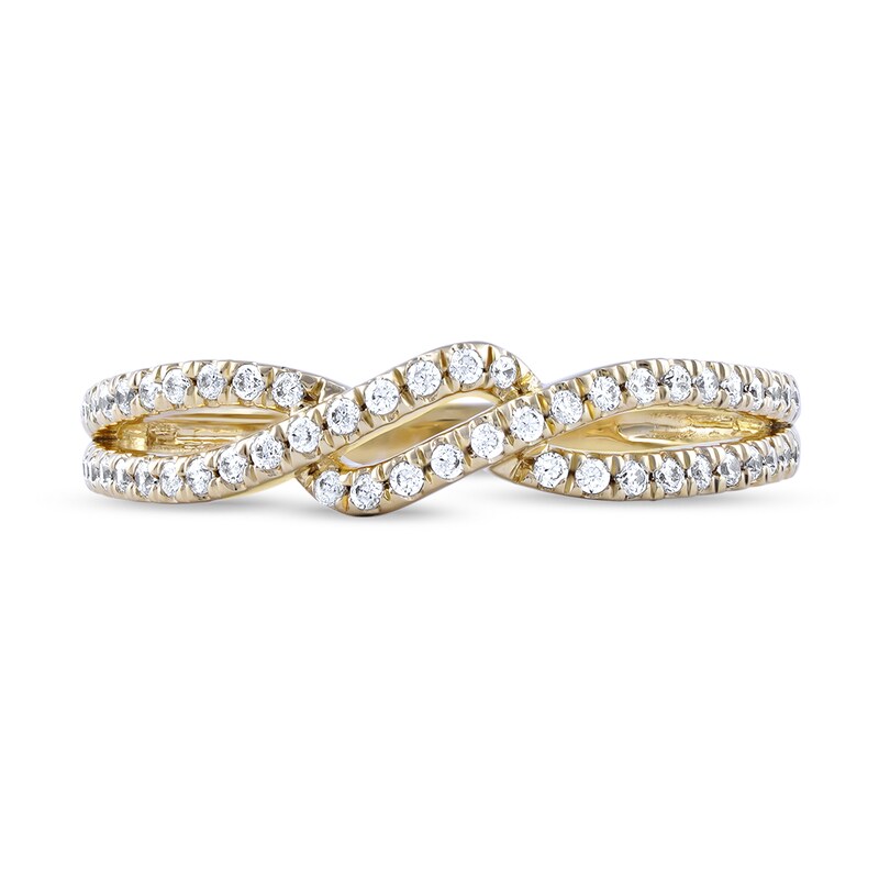 Main Image 3 of 1/4 CT. T.W. Diamond Bypass Twist Split Shank Ring in 10K Gold