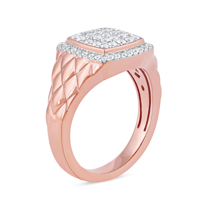 1/2 CT. T.W. Cushion-Shaped Multi-Diamond Frame Quilted Shank Ring in 10K Rose Gold