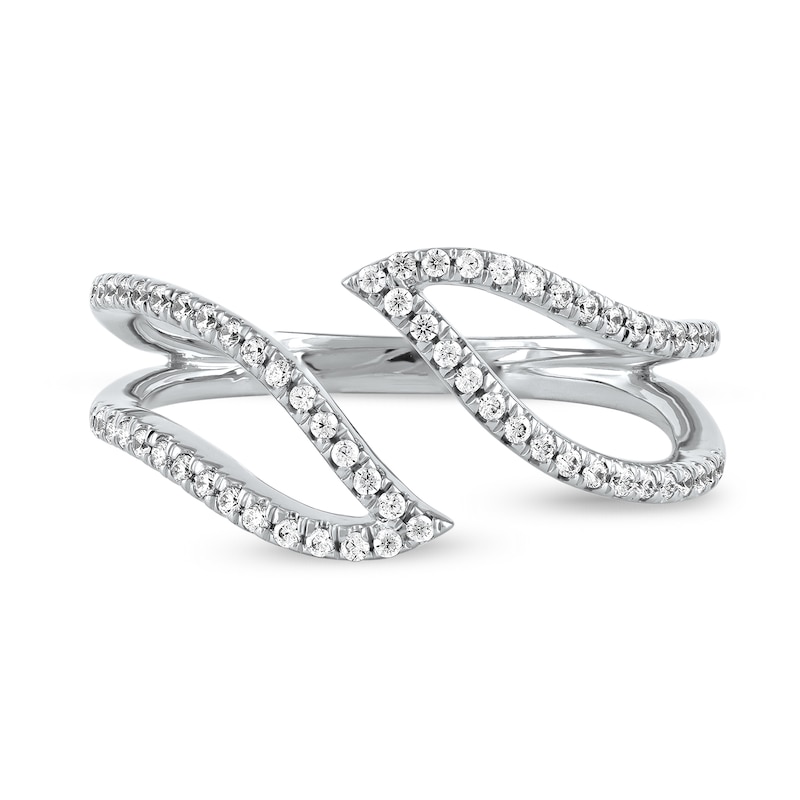 Main Image 3 of 1/4 CT. T.W. Diamond Leaf Outline Open Ring in 10K White Gold