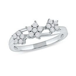 1/15 CT. T.W. Diamond Triple Flower Split Shank Ring in Sterling Silver