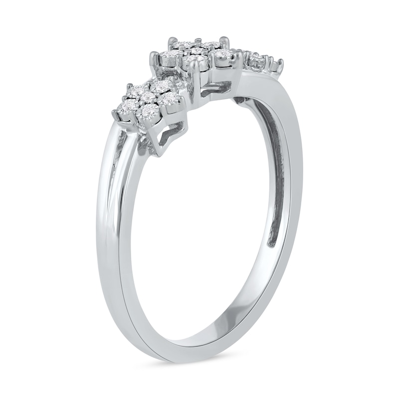 Main Image 2 of 1/15 CT. T.W. Diamond Triple Flower Split Shank Ring in Sterling Silver