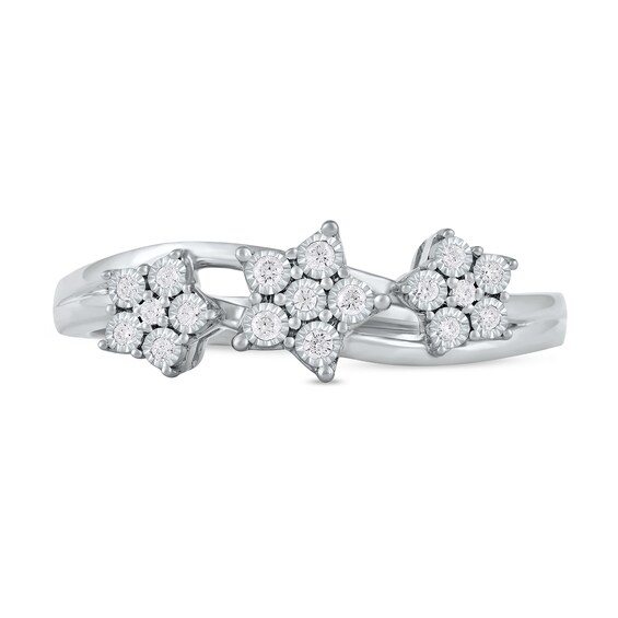 1/15 CT. T.w. Diamond Triple Flower Split Shank Ring in Sterling Silver