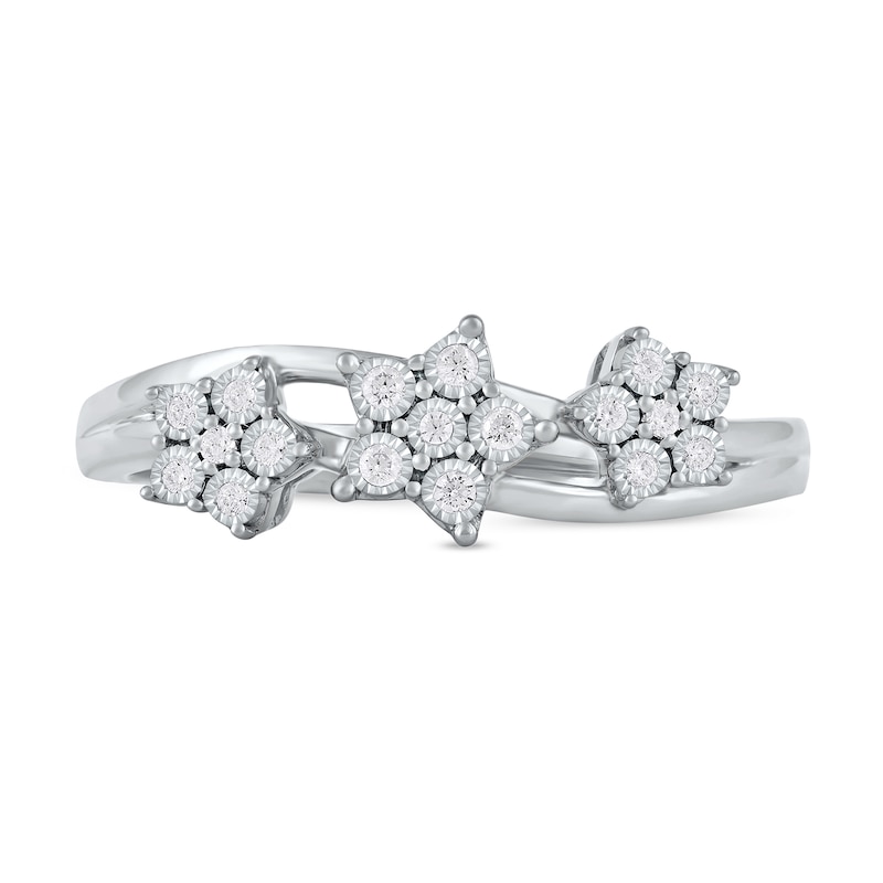 Main Image 3 of 1/15 CT. T.W. Diamond Triple Flower Split Shank Ring in Sterling Silver