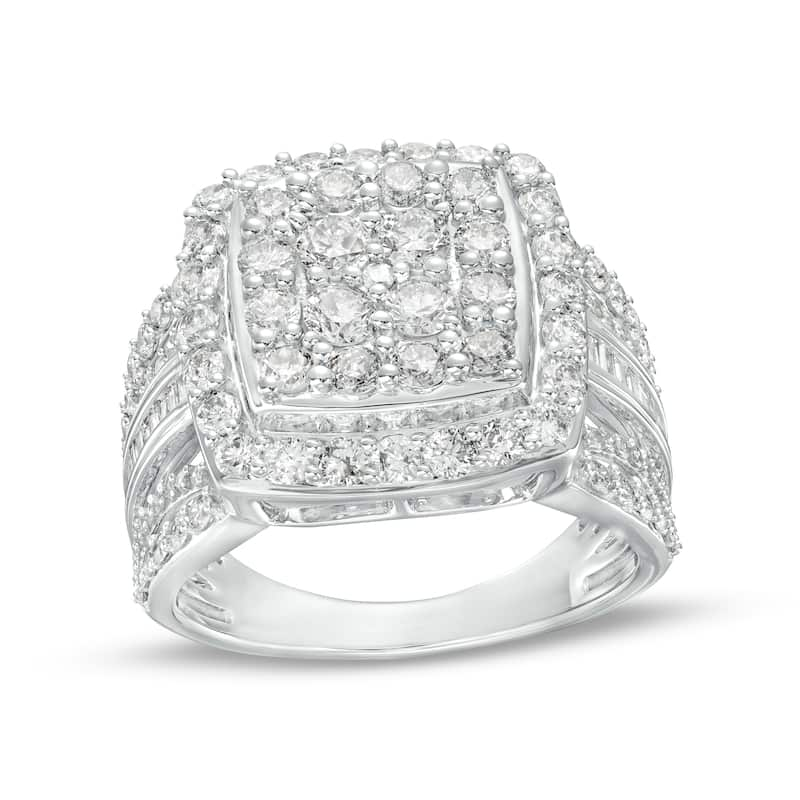 2 CT. T.W. Cushion-Shaped Multi-Diamond Frame Multi-Row Ring in 10K ...