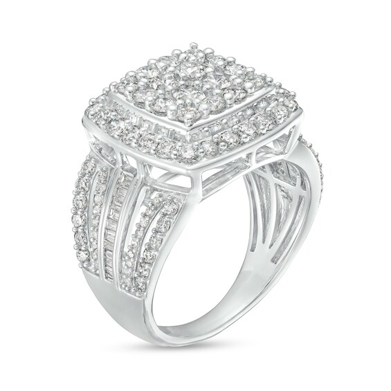2 CT. T.w. Cushion-Shaped Multi-Diamond Frame Multi-Row Ring in 10K White Gold
