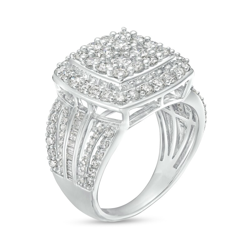 Main Image 2 of 2 CT. T.W. Cushion-Shaped Multi-Diamond Frame Multi-Row Ring in 10K White Gold