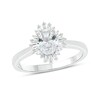 Thumbnail Image 1 of Oval White Lab-Created Sapphire and 1/6 CT. T.W. Diamond Starburst Frame Engagement Ring in 10K White Gold