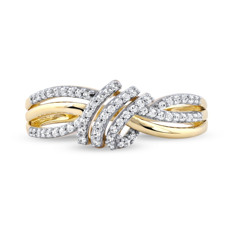Main Image 3 of 1/5 CT. T.W. Diamond Wave Triple Strand Wrapped Ring in 10K Gold