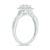 Thumbnail Image 2 of 6.0mm White Lab-Created Sapphire and 1/4 CT. T.W. Diamond Sunburst Frame Twist Shank Engagement Ring in 10K Gold