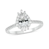 Thumbnail Image 1 of Pear-Shaped White Lab-Created Sapphire and 1/4 CT. T.W. Diamond Burst Frame Engagement Ring in 10K White Gold