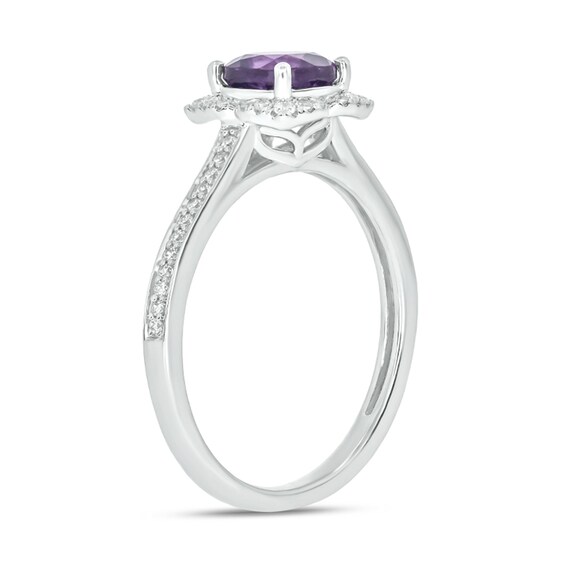 6.0mm Cushion-Cut Amethyst and 1/5 CT. T.w. Diamond Art Deco Frame Engagement Ring in 10K White Gold