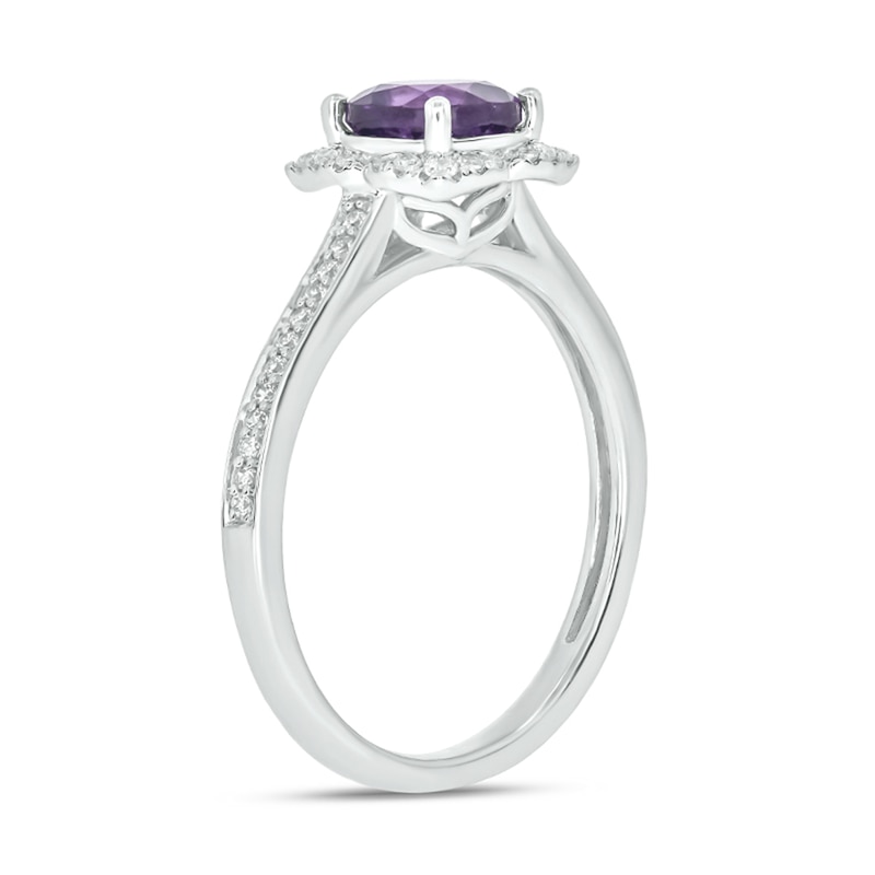 Main Image 2 of 6.0mm Cushion-Cut Amethyst and 1/5 CT. T.W. Diamond Art Deco Frame Engagement Ring in 10K White Gold