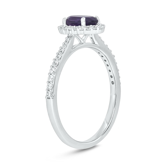 Oval Amethyst and 1/4 CT. T.w. Diamond Frame Tapered Shank Engagement Ring in 10K White Gold