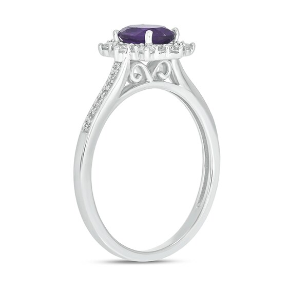 Oval Amethyst and 1/4 CT. T.w. Diamond Starburst Frame Engagement Ring in 10K White Gold