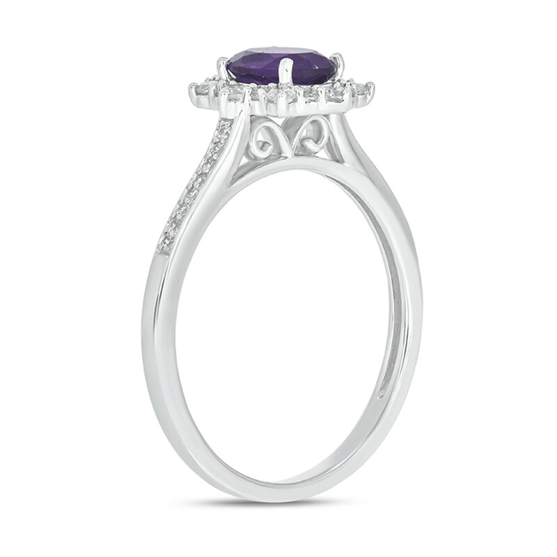 Main Image 2 of Oval Amethyst and 1/4 CT. T.W. Diamond Starburst Frame Engagement Ring in 10K White Gold