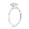 Thumbnail Image 2 of Oval White Lab-Created Sapphire and 1/6 CT. T.W. Diamond Frame Engagement Ring in 10K White Gold