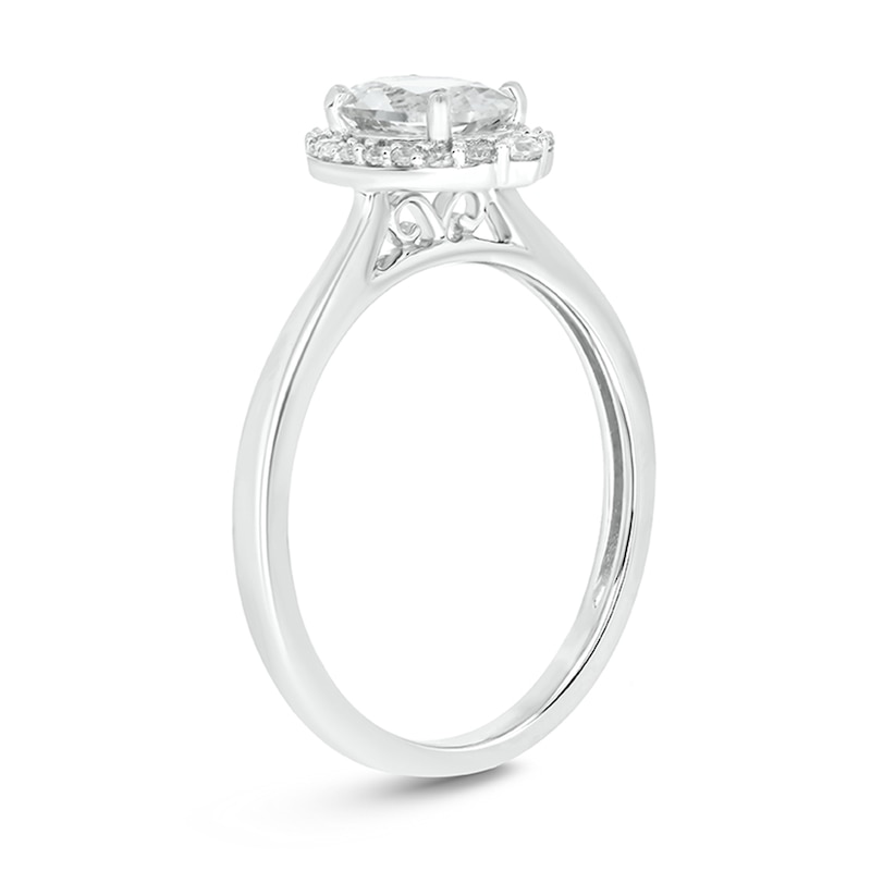 Main Image 2 of Oval White Lab-Created Sapphire and 1/6 CT. T.W. Diamond Frame Engagement Ring in 10K White Gold