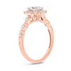 Thumbnail Image 2 of Oval White Lab-Created Sapphire and 1/3 CT. T.W. Diamond Starburst Frame Scallop Shank Engagement Ring in 10K Rose Gold