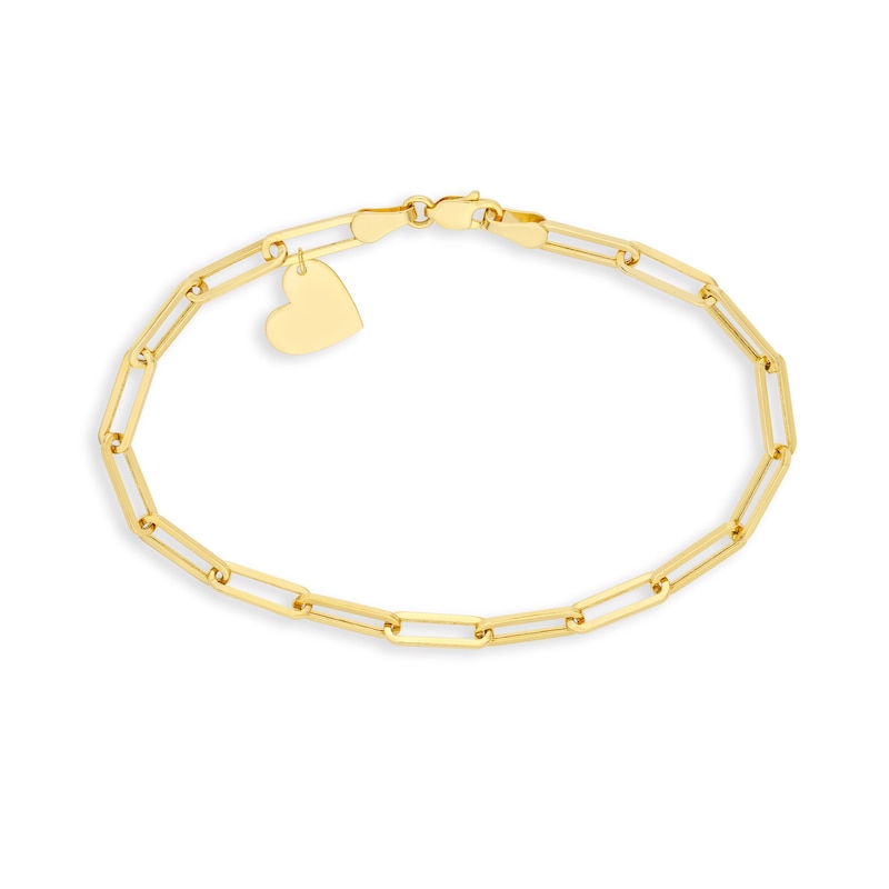 Main Image 1 of Dangle Heart Paper Clip Link Bracelet in 14K Gold - 7.5"