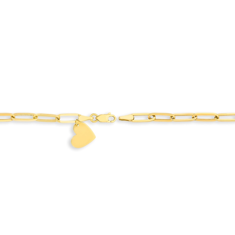 Dangle Heart Paper Clip Link Bracelet in 14K Gold - 7.5"